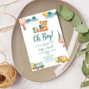 Invitación Oh Boy Cute Teddy Bear Baby Shower