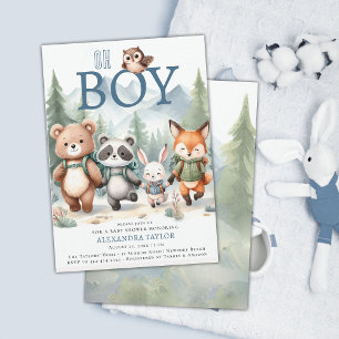 Invitación Oh Boy Cute Woodland Animal Hiper Boy Baby Shower