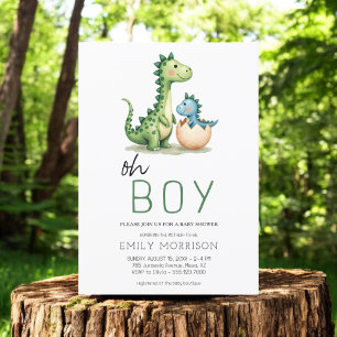 Invitación Oh Boy Dinosaur Cut Baby Shower