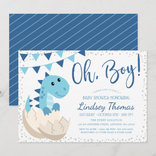 Invitación Oh Boy Dinosaur Marina Azul Baby Shower