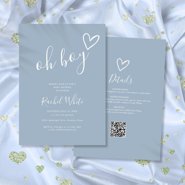 Invitación Oh Boy Dusty Blue All In One Baby Shower (Oh Boy Dusty Blue All In One Baby Shower Invitation)