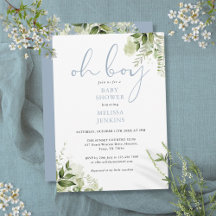 Oh Boy Dusty Blue Greenery Baby Shower