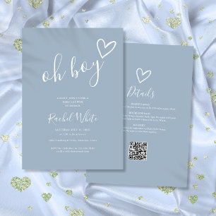 Invitación Oh Boy Dusty Blue Todo en Uno Baby Shower