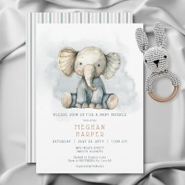 Invitación Oh Boy Elephant Baby Shower a rayas azules
