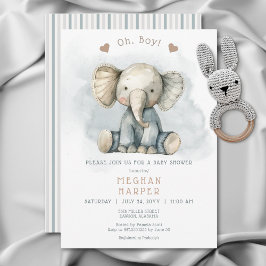 Invitación Oh Boy Elephant Baby Shower a rayas azules