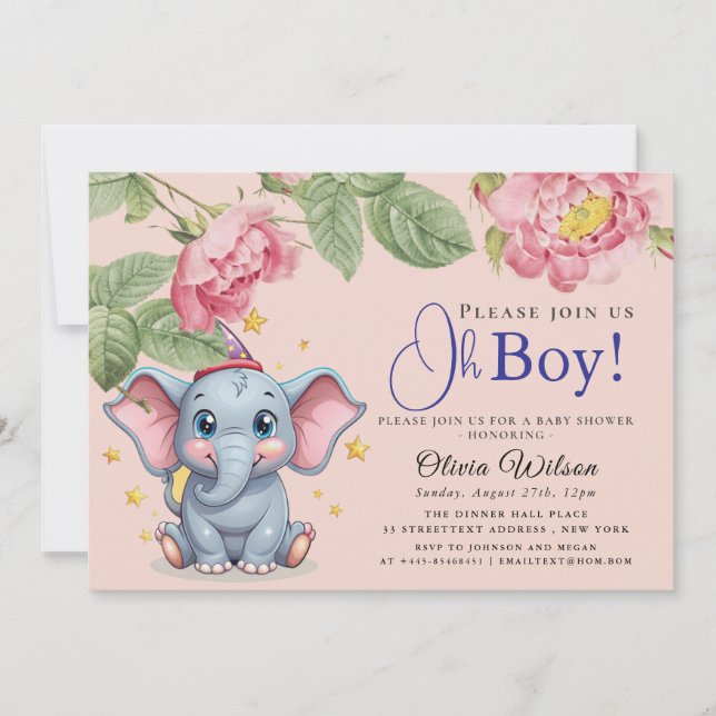 Invitación Oh Boy Elephant Baby Shower Invitation (Anverso)