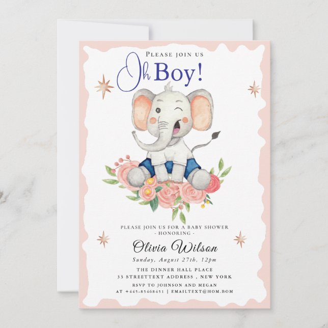 Invitación Oh Boy Elephant Baby Shower Invitation (Anverso)