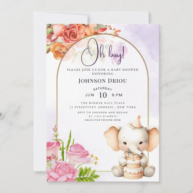 Invitación Oh Boy Elephant Baby Shower Invitation (Anverso)
