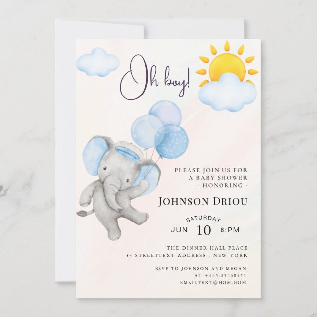 Invitación Oh Boy Elephant Baby Shower Invitation (Anverso)