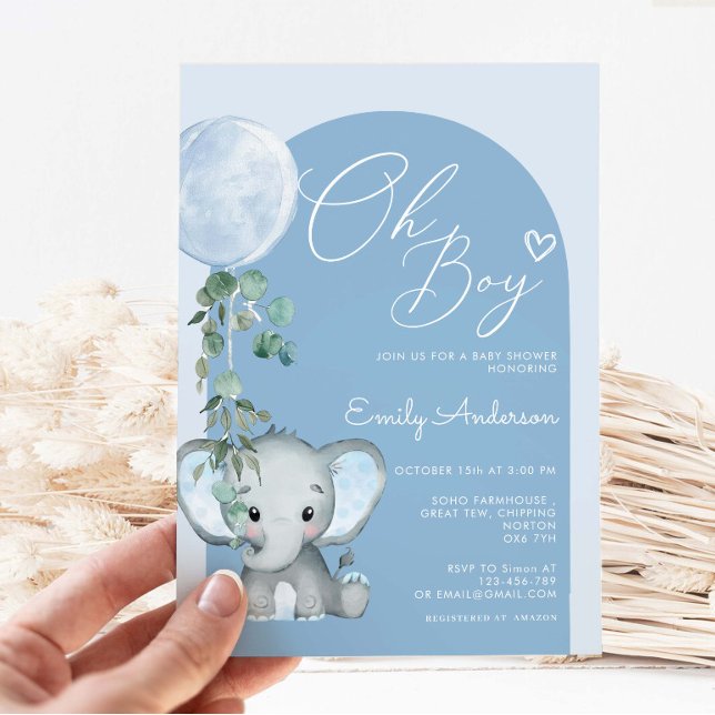 Invitación Oh Boy Elephant Boy Con Baby Shower De Globo (Subido por el creador)