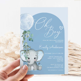 Invitación Oh Boy Elephant Boy Con Baby Shower De Globo
