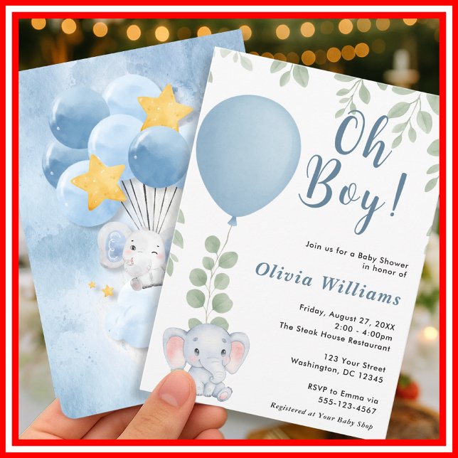 Invitación Oh Boy Elephant Eucalyptus Balloon Baby Shower   (Subido por el creador)
