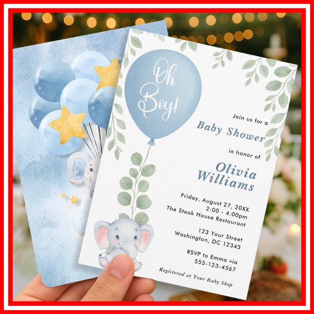 Invitación Oh Boy Elephant Eucalyptus Balloon Baby Shower (Subido por el creador)