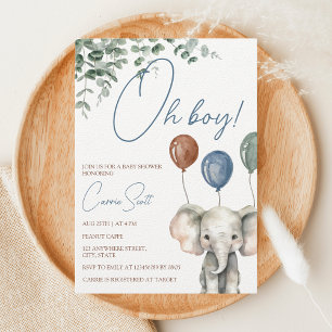 Invitación Oh Boy Elephant Little Peanut Baby Shower