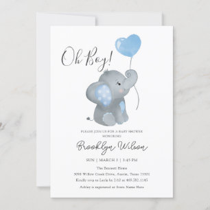 Invitación Oh Boy Elephant Watercolor Baby Shower