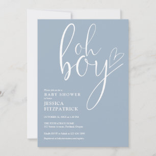 Invitación Oh Boy Escritura Corazón Polvoriento Azul Niño Fie