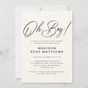 Invitación Oh Boy Escritura Moderna Azul Polvoriento Invitaci