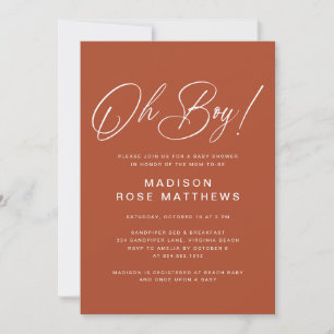 Invitación Oh Boy Escritura Moderna Rust   Shower de Bebé  