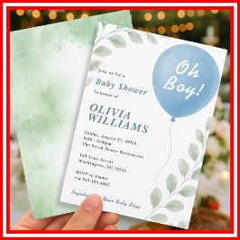 Invitación Oh Boy Eucalyptus Balloon Greeneration Baby Shower