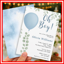 Invitación Oh Boy Eucalyptus Blue Balloon Baby Shower