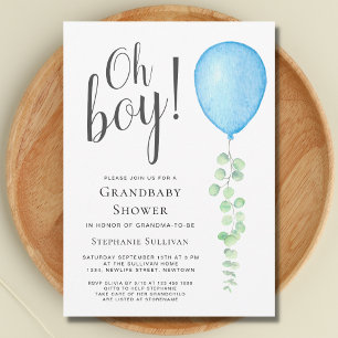 Invitación Oh Boy Eucalyptus Blue Balloon GrandBaby Shower