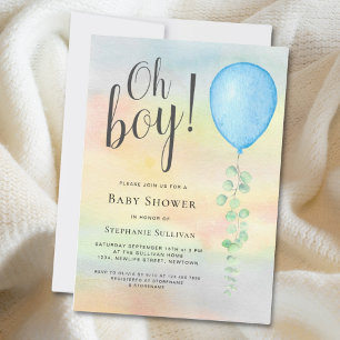 Invitación Oh Boy Eucalyptus Blue Balloon Invitat Baby Shower