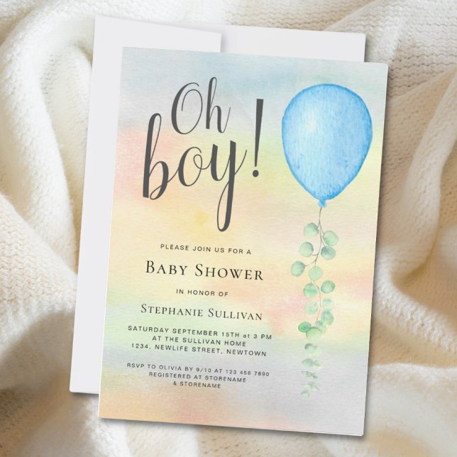 Invitación Oh Boy Eucalyptus Blue Balloon Invitat Baby Shower (Subido por el creador)