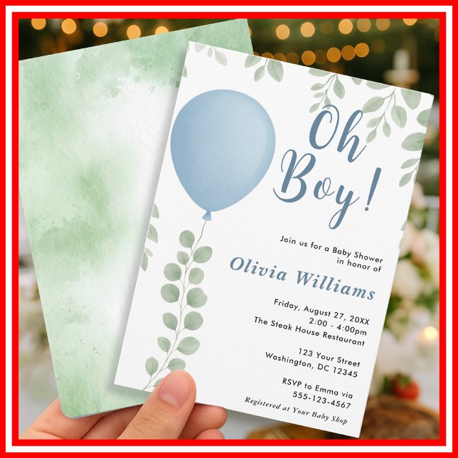 Invitación Oh Boy Eucalyptus Greenery Balloon Baby Shower (Subido por el creador)