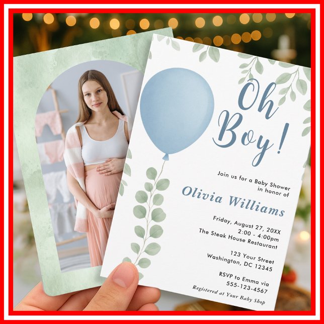 Invitación Oh Boy Eucalyptus Greenery FOTO Baby Shower (Subido por el creador)