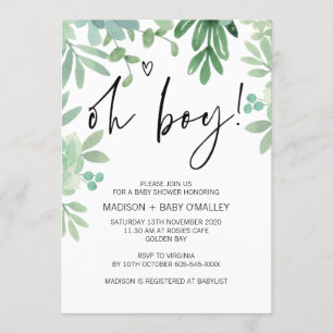 Invitación Oh Boy Fiesta Baby Shower Greenery Succulent
