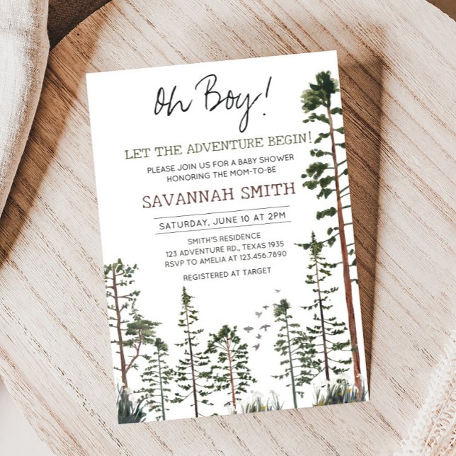 Invitación Oh Boy Fiesta de Bebé en el Bosque (Woodland Baby Shower Invitation)