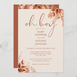 Invitación Oh Boy Floral Otoño Caída Baby Shower