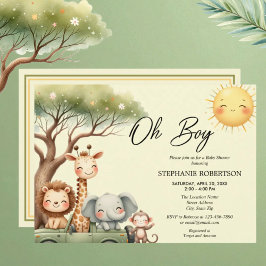 Invitación Oh boy fun safari animal boy baby shower