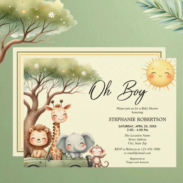 Invitación Oh boy fun safari animal boy baby shower (Subido por el creador)