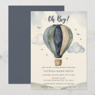 Invitación Oh Boy Globo Aerostático Fiesta de Bebé Niño