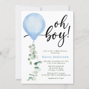 Invitación Oh Boy globo verde eucalipto bebé ducha