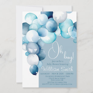 Invitación Oh Boy globos azules arco baby shower