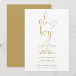 Invitación Oh Boy Gold Script Heart Boy Baby Shower