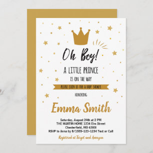 Invitación Oh Boy Gold Stars Golden Crow Baby Shower