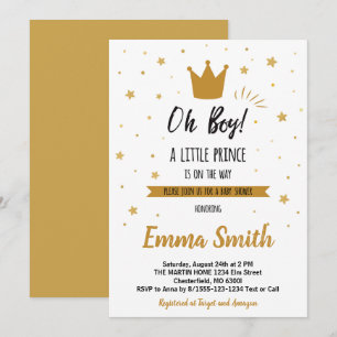 Invitación Oh Boy Gold Stars Golden Crow Baby Shower