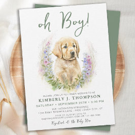 Invitación Oh Boy Golden Retriever Cupy Dog Baby Shower