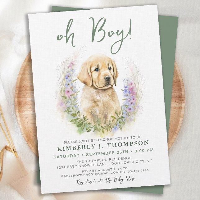 Invitación Oh Boy Golden Retriever Cupy Dog Baby Shower (Subido por el creador)