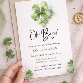Invitación Oh Boy Green Shamrock St. Patricks Day Baby Shower