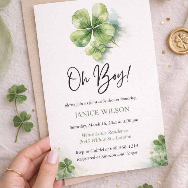 Invitación Oh Boy Green Shamrock St. Patricks Day Baby Shower (Subido por el creador)