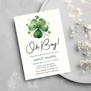 Invitación Oh Boy Green Shamrock St Patricks Day Baby Shower
