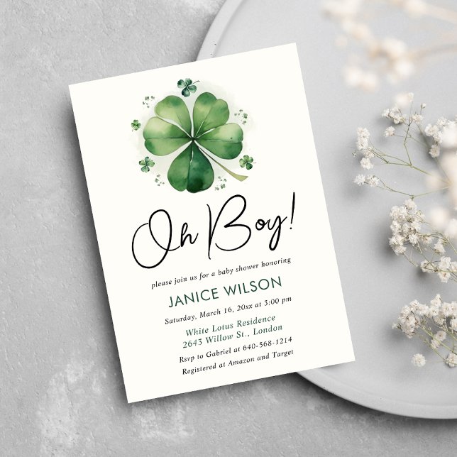 Invitación Oh Boy Green Shamrock St Patricks Day Baby Shower (Subido por el creador)
