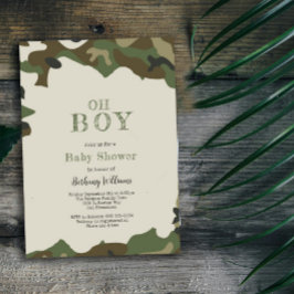 Invitación Oh Boy Green Woodland Camo Baby Shower