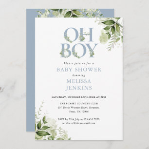 Invitación Oh Boy Greenery Dusty Blue All In One Baby Shower