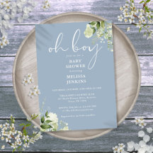 Oh Boy Greenery Dusty Blue Baby Shower