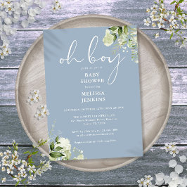 Invitación Oh Boy Greenery Dusty Blue Baby Shower